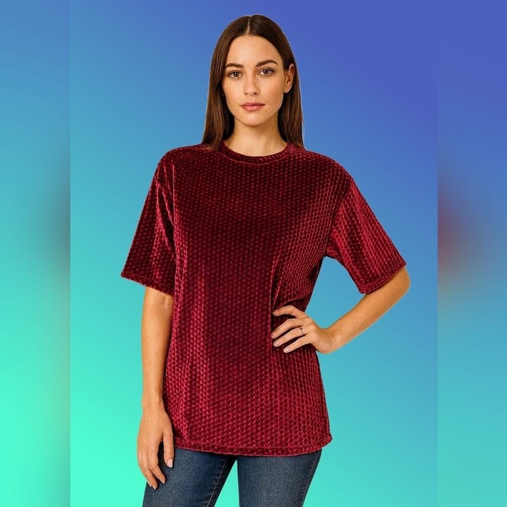 ZARA Burgundy Velvet Tunic Top Womens Small